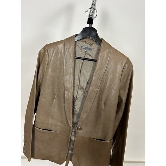 $1095 Vince Women Brown Tan Fitted Lamb Leather Blazer Jacket Size 2 - Picture 2 of 8
